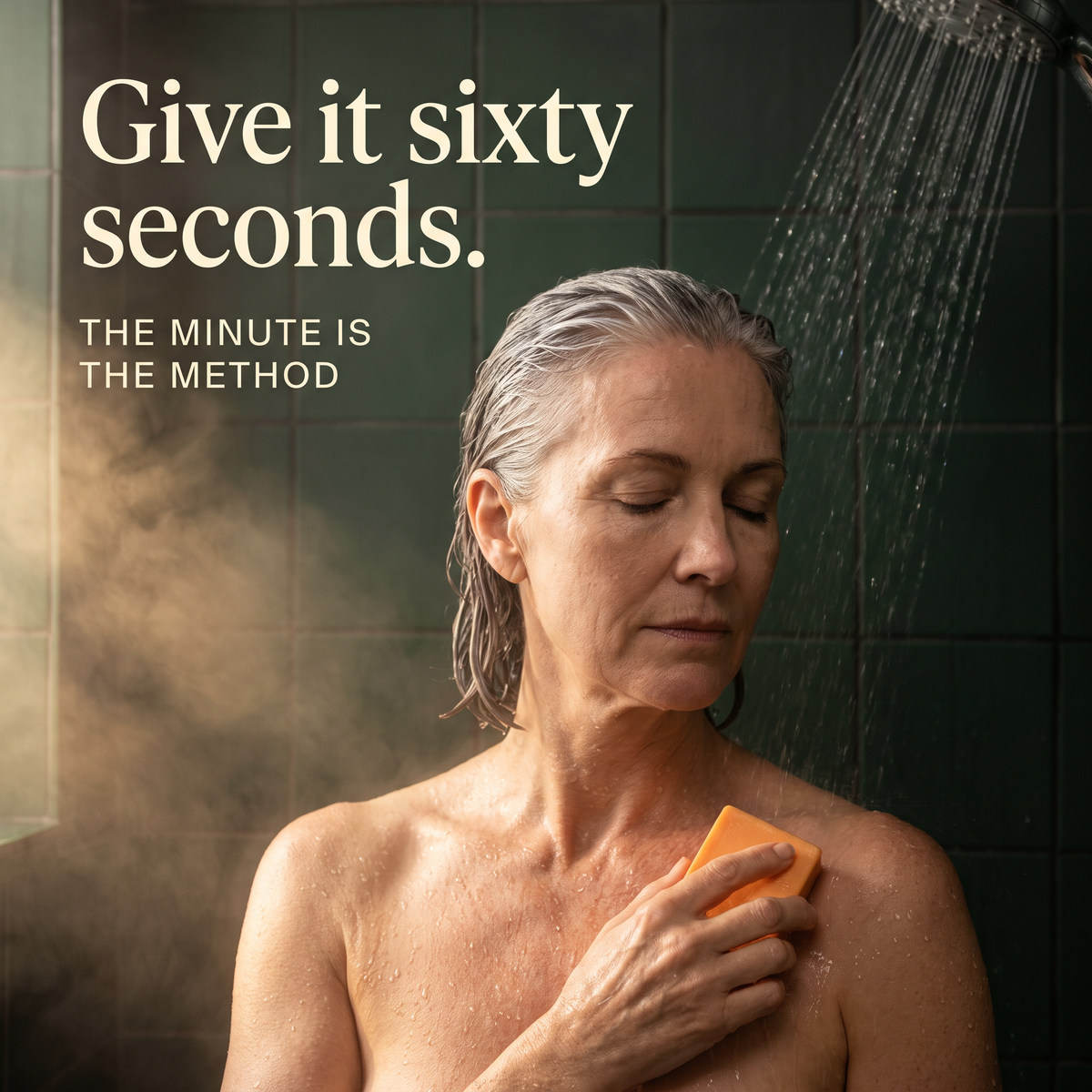 Using persimmon soap in shower with sixty second method